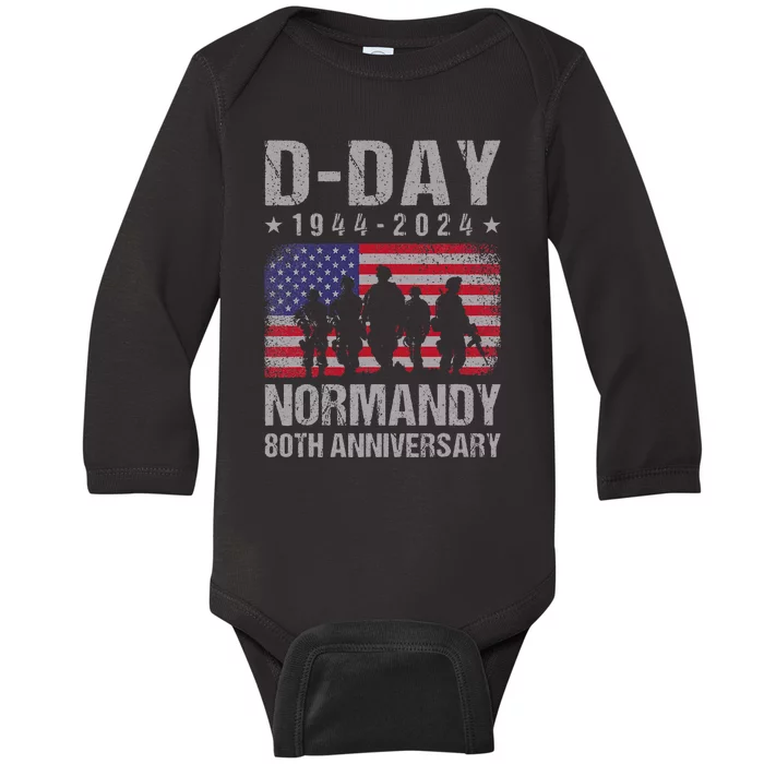 Dday 80th Anniversary 19442024 Normandy Us Flag D Day Baby Long Sleeve Bodysuit