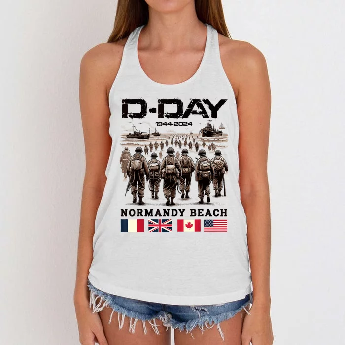 Dday 80th Anniversary Normandy Beach Landing History 1944 Women's Knotted Racerback Tank