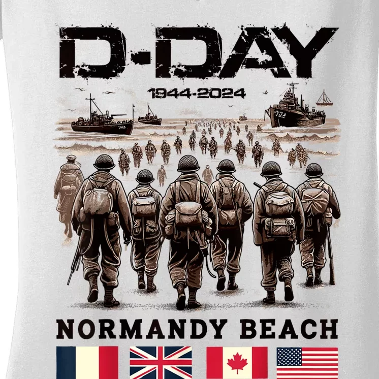 Dday 80th Anniversary Normandy Beach Landing History 1944 Women's V-Neck T-Shirt