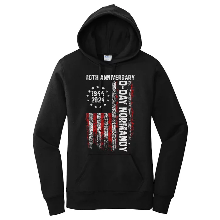 Dday 80th Anniversary American Flag 1944 Normandy Women's Pullover Hoodie