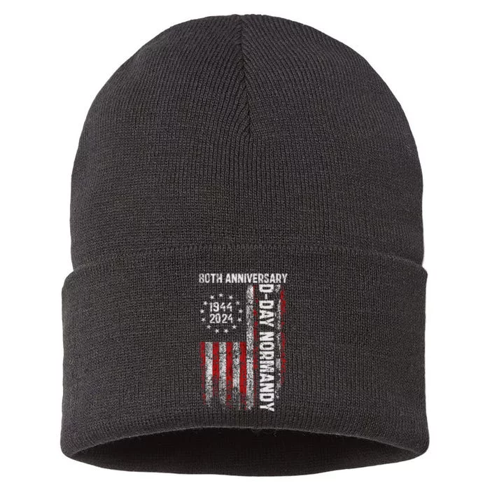 Dday 80th Anniversary American Flag 1944 Normandy Sustainable Knit Beanie