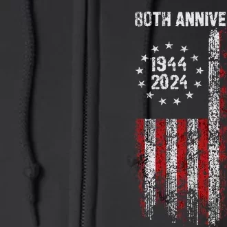 Dday 80th Anniversary American Flag 1944 Normandy Full Zip Hoodie