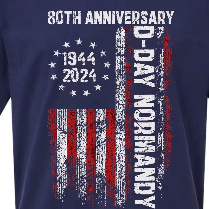 Dday 80th Anniversary American Flag 1944 Normandy Sueded Cloud Jersey T-Shirt