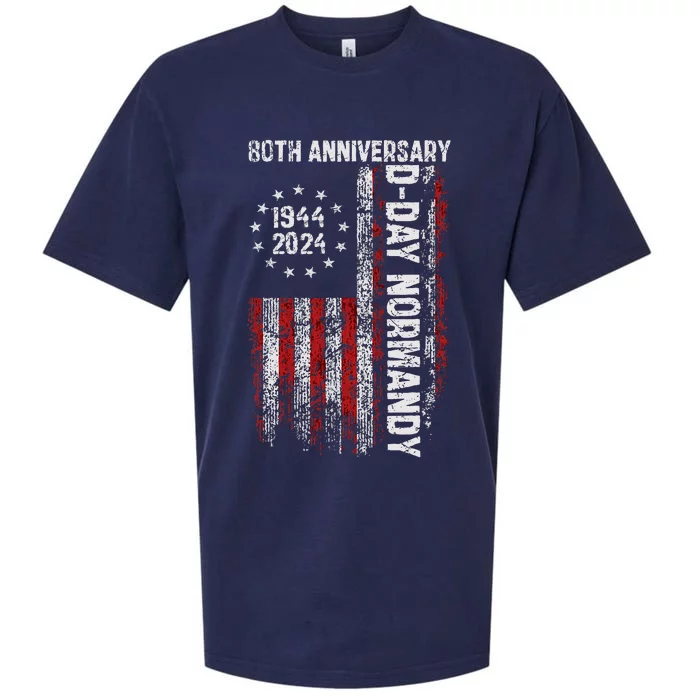 Dday 80th Anniversary American Flag 1944 Normandy Sueded Cloud Jersey T-Shirt