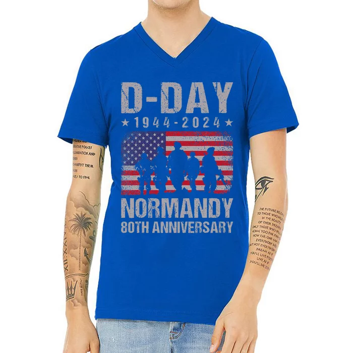 Dday 80th Anniversary 19442024 Normandy Us Flag V-Neck T-Shirt