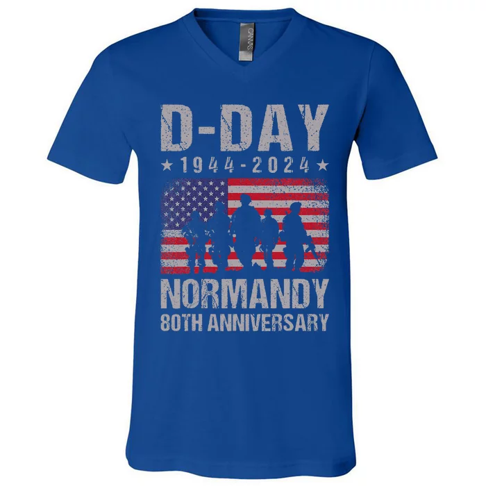 Dday 80th Anniversary 19442024 Normandy Us Flag V-Neck T-Shirt