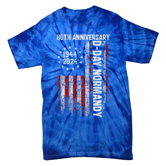 Dday 80th Anniversary American Flag 1944 Normandy Tie-Dye T-Shirt