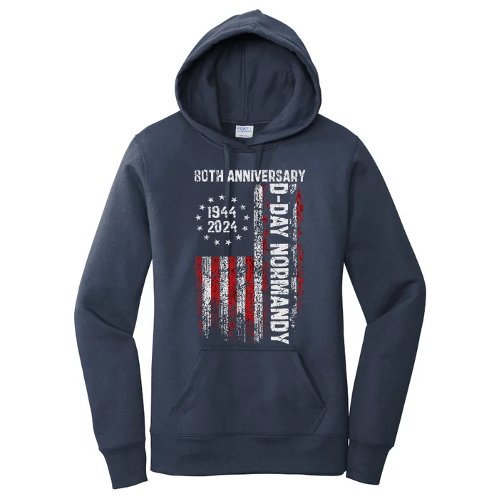 Dday 80th Anniversary American Flag 1944 Normandy Women's Pullover Hoodie