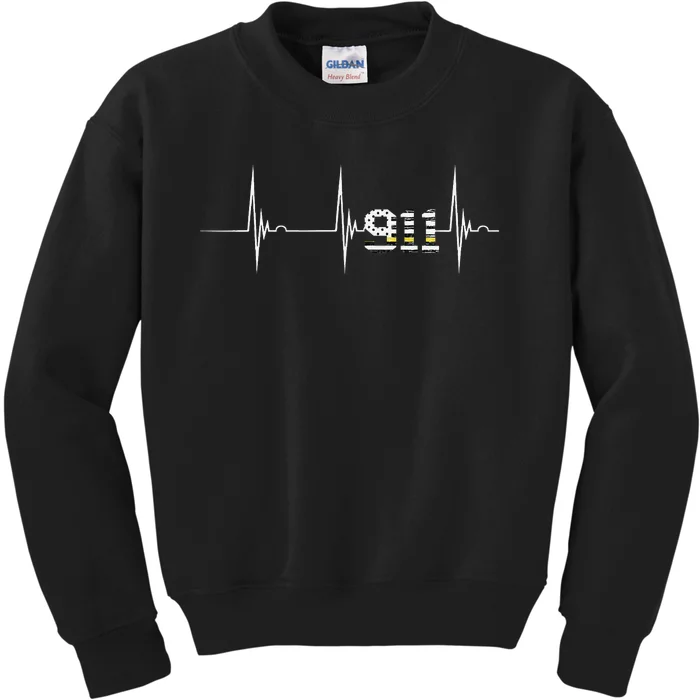 Dispatcher 911 Vintage USA Flag Heartbeat EKG Pulse Dispatch Kids Sweatshirt