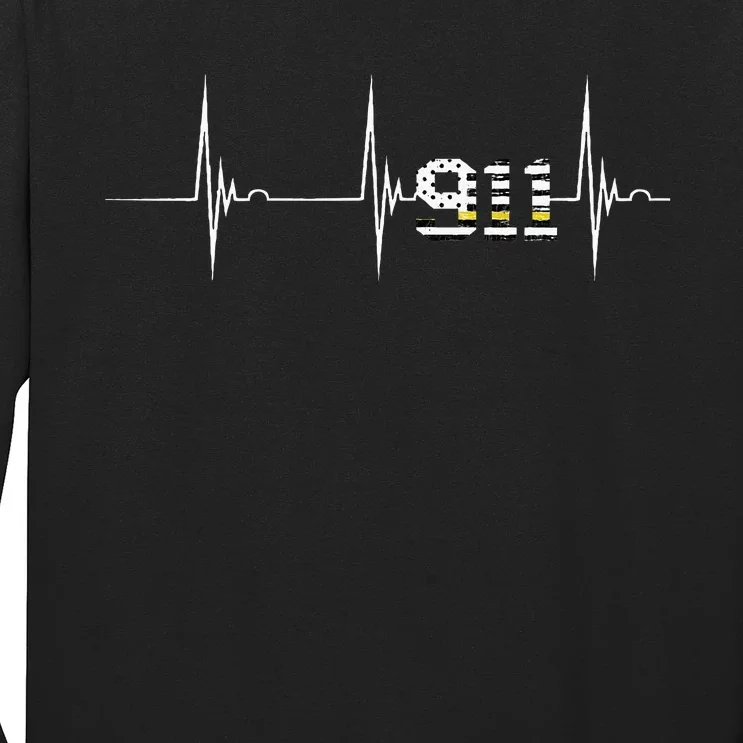 Dispatcher 911 Vintage Usa Flag Heartbeat Ekg Pulse Dispatch Long Sleeve Shirt