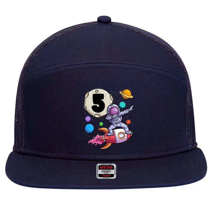 Dabbing Astronaut 5 Yrs Old Birthday Boy Space 5th Birthday 7 Panel Mesh Trucker Snapback Hat