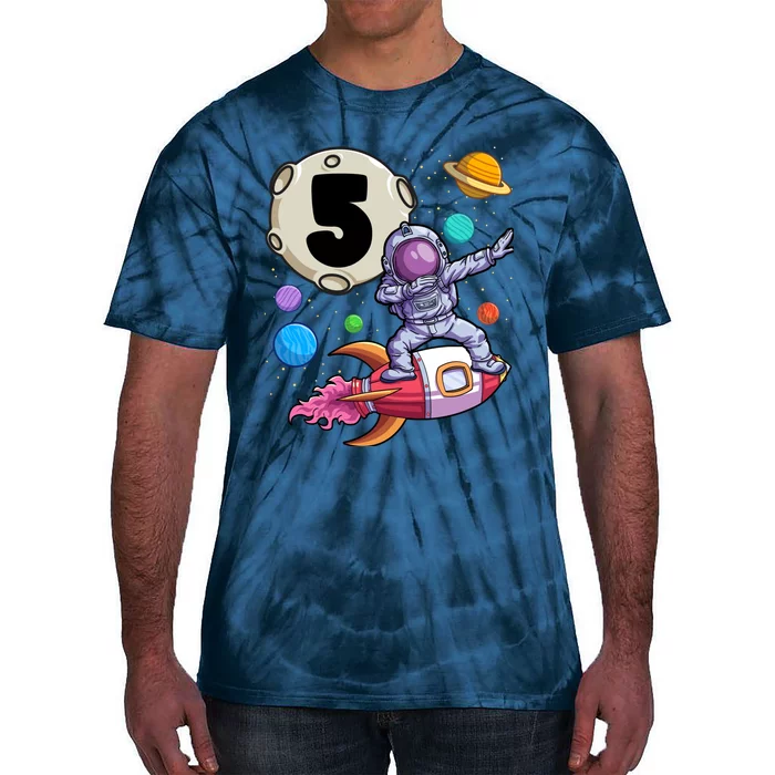 Dabbing Astronaut 5 Yrs Old Birthday Boy Space 5th Birthday Tie-Dye T-Shirt