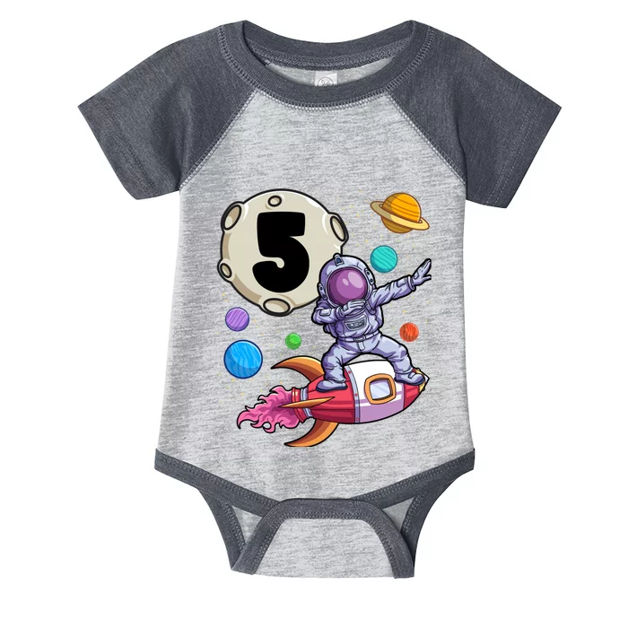 Dabbing Astronaut 5 Yrs Old Birthday Boy Space 5th Birthday Infant Baby Jersey Bodysuit