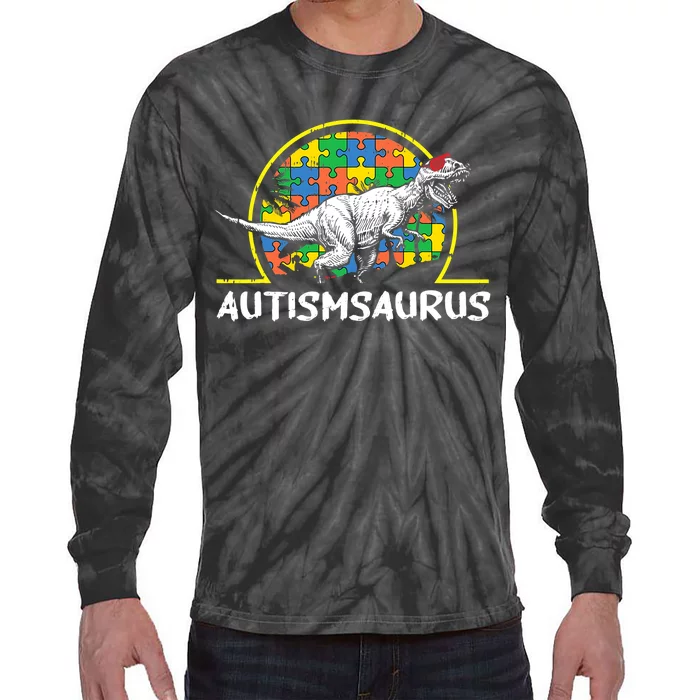 Dinosaur Autism Awareness Gifts Cute T Rex Saurus Tie-Dye Long Sleeve Shirt