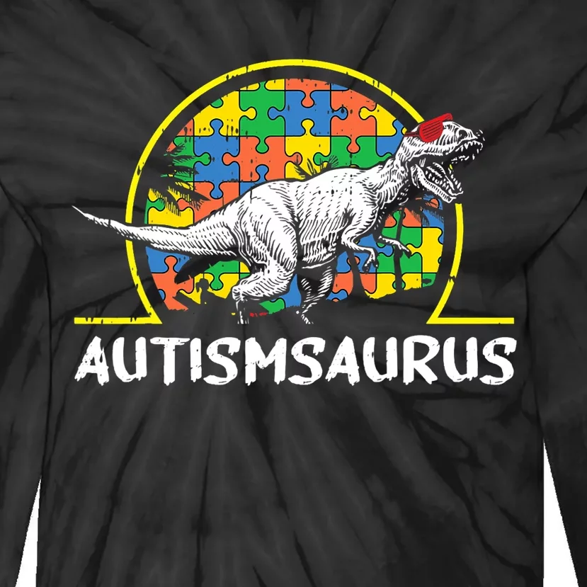 Dinosaur Autism Awareness Gifts Cute T Rex Saurus Tie-Dye Long Sleeve Shirt