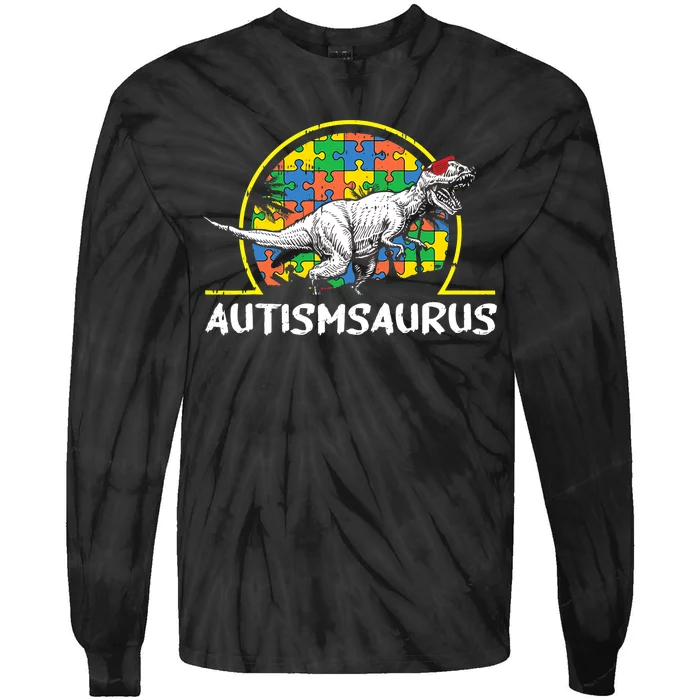 Dinosaur Autism Awareness Gifts Cute T Rex Saurus Tie-Dye Long Sleeve Shirt