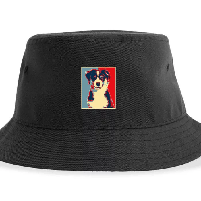 Dog Artwork Aussie Vintage Silhouette Australian Shepherd Sustainable Bucket Hat