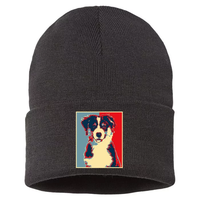 Dog Artwork Aussie Vintage Silhouette Australian Shepherd Sustainable Knit Beanie