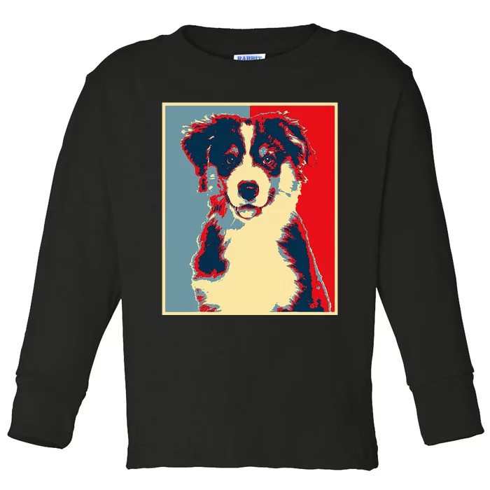 Dog Artwork Aussie Vintage Silhouette Australian Shepherd Toddler Long Sleeve Shirt