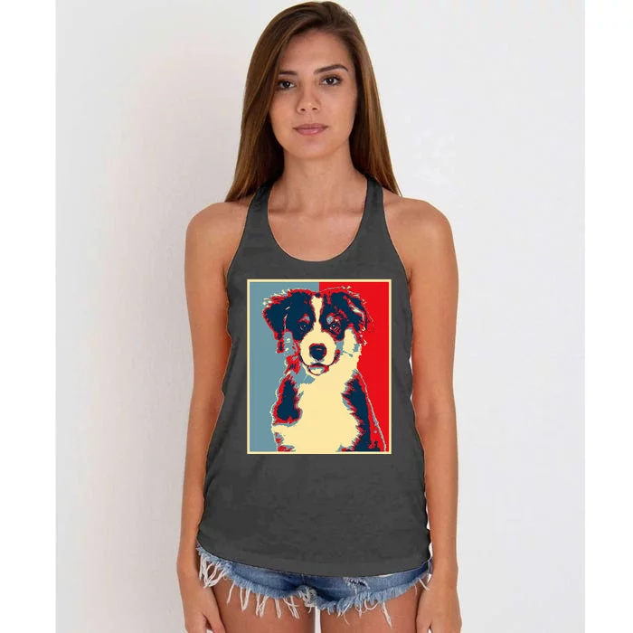 Dog Artwork Aussie Vintage Silhouette Australian Shepherd Women's Knotted Racerback Tank