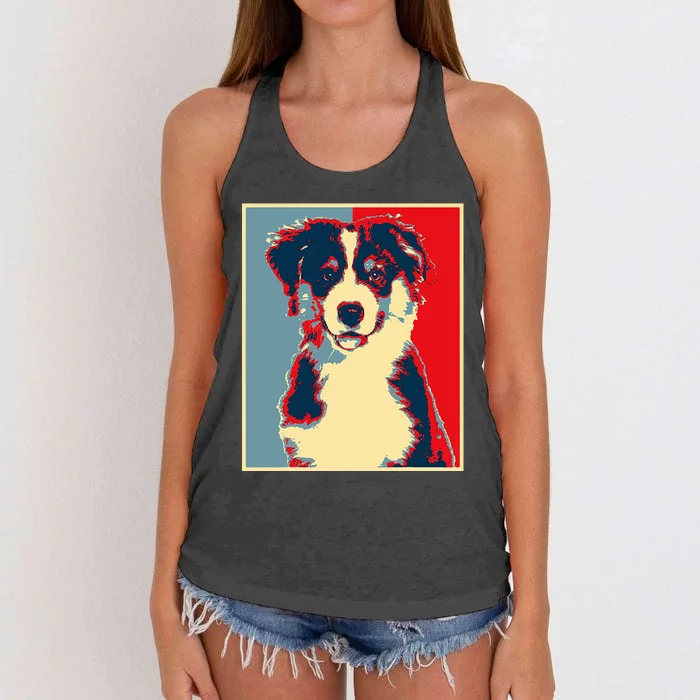 Dog Artwork Aussie Vintage Silhouette Australian Shepherd Women's Knotted Racerback Tank