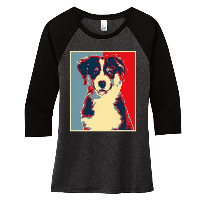 Dog Artwork Aussie Vintage Silhouette Australian Shepherd Women's Tri-Blend 3/4-Sleeve Raglan Shirt