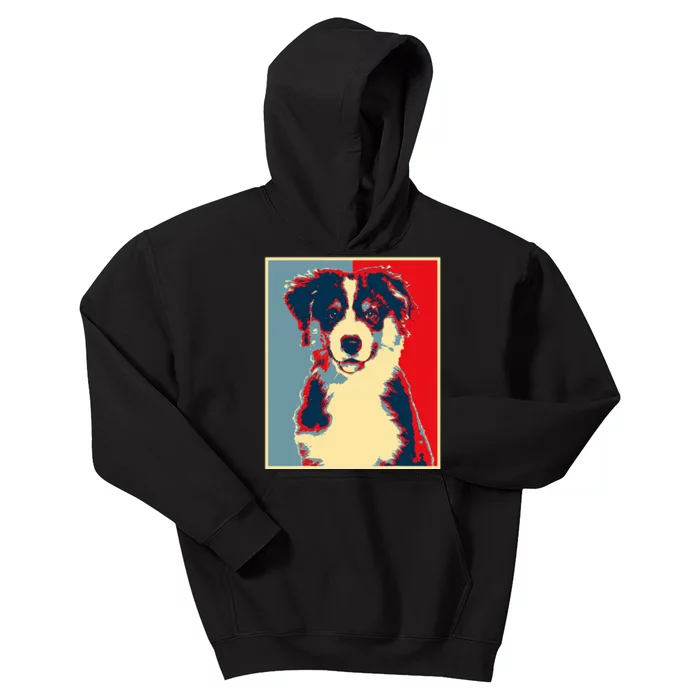 Dog Artwork Aussie Vintage Silhouette Australian Shepherd Kids Hoodie