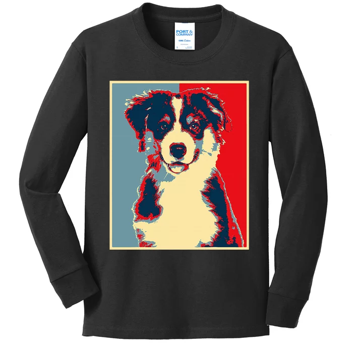 Dog Artwork Aussie Vintage Silhouette Australian Shepherd Kids Long Sleeve Shirt