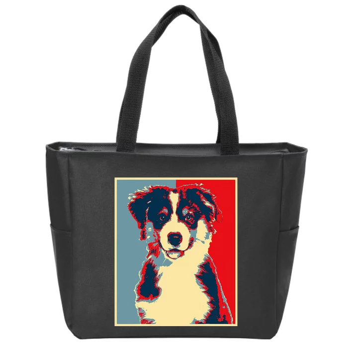 Dog Artwork Aussie Vintage Silhouette Australian Shepherd Zip Tote Bag