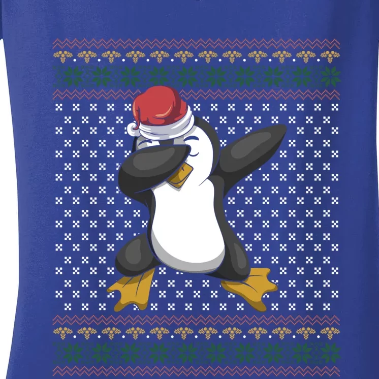 Dabbing Antarctica Animal Ugly Christmas Merry Xmas Penguin Meaningful Gift Women's V-Neck T-Shirt