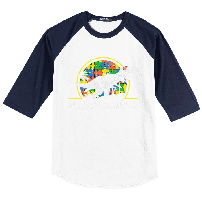 Dinosaur Autism Awareness Gifts For Cute TRex Saurus Baseball Sleeve Shirt