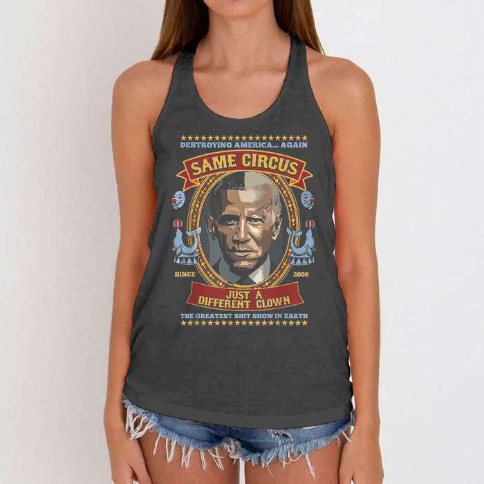 Destroying America Again Same Circus Just Different Clown Women's Knotted Racerback Tank