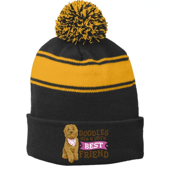 Doodles Are A Girls Best Friend Stripe Pom Pom Beanie