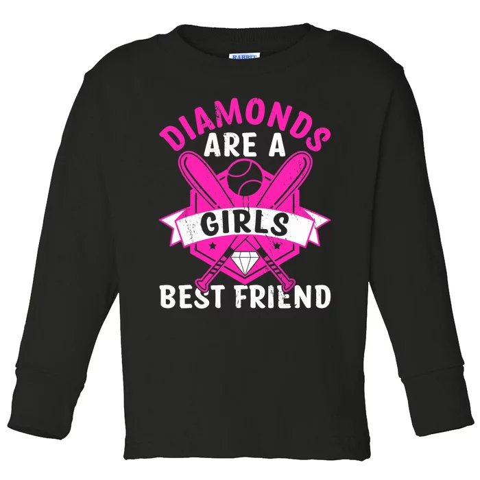 Diamonds Are A Girl Best Friend Baseball Toddler Long Sleeve Shirt