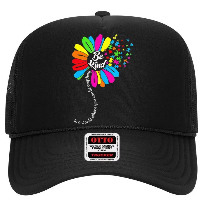 Dandelion Autism Awareness Be Kind Puzzle Mom Support High Crown Mesh Trucker Hat