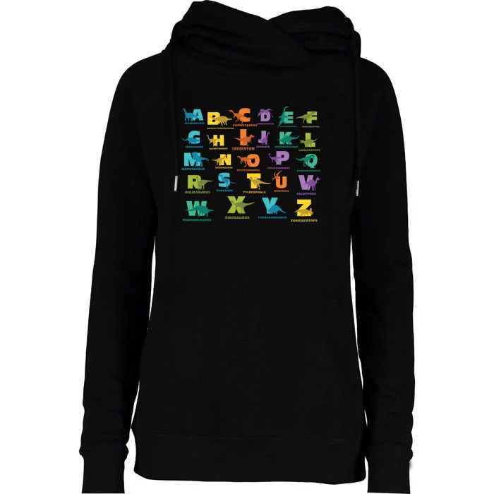 Dinosaurs Alphabet ABC Dino Identification Womens Funnel Neck Pullover Hood