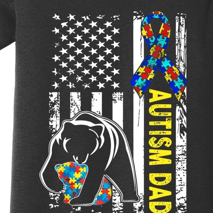 Dad Autism Awareness American Flag For Daddy Autism Awareness Dad Bear Baby Bodysuit