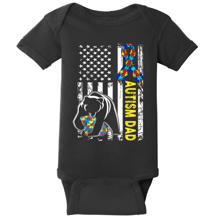 Dad Autism Awareness American Flag For Daddy Autism Awareness Dad Bear Baby Bodysuit