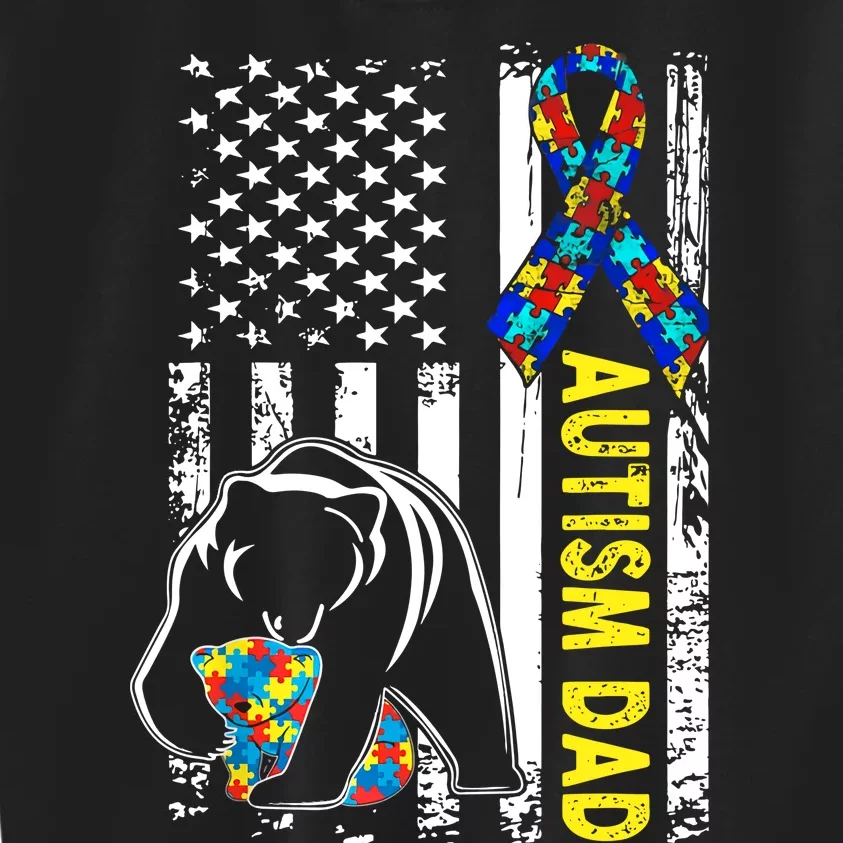 Dad Autism Awareness American Flag For Daddy Autism Awareness Dad Bear Kids Sweatshirt