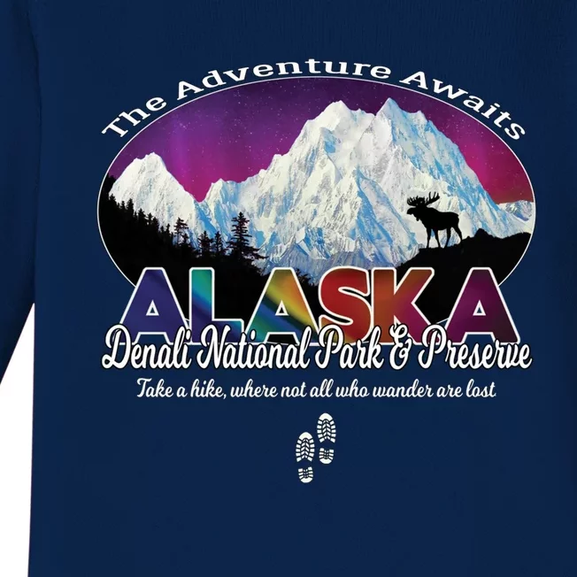 Denali Alaska Aurora Borealis National Park Hiker Souvenir Cute Gift Baby Long Sleeve Bodysuit