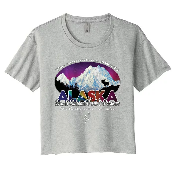 Denali Alaska Aurora Borealis National Park Hiker Souvenir Cute Gift Women's Crop Top Tee