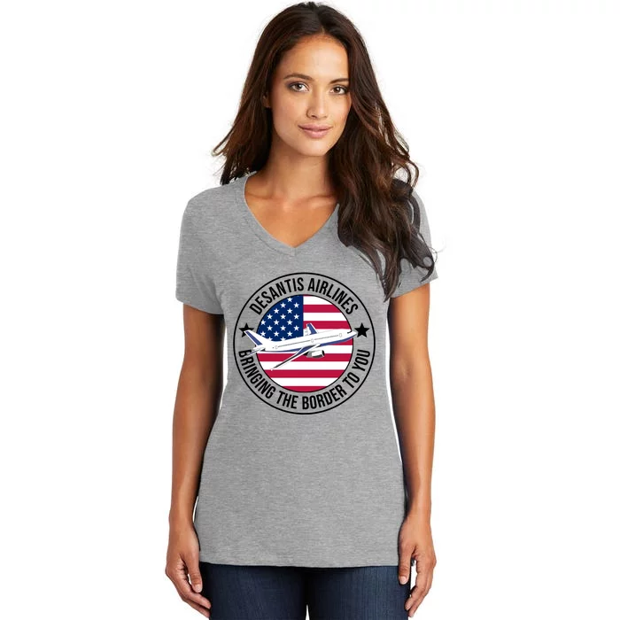 Desantis Airlines American Flag Political Women's V-Neck T-Shirt