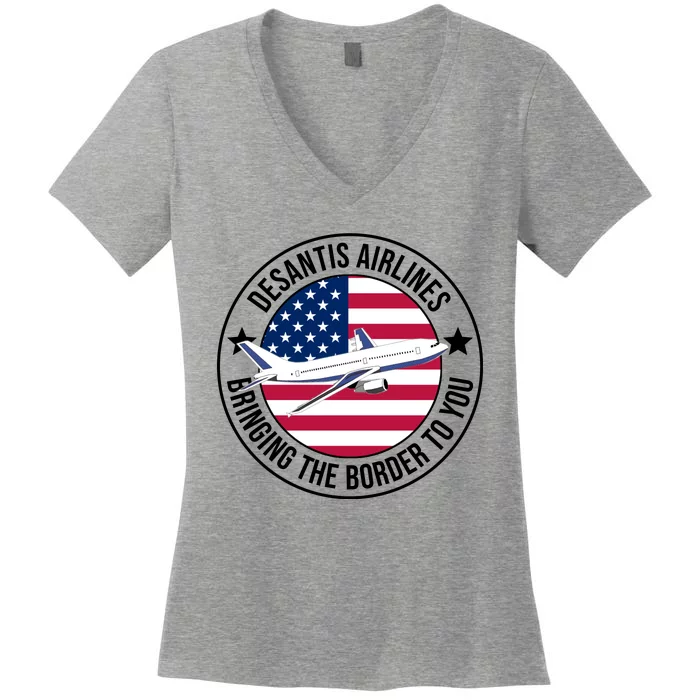 Desantis Airlines American Flag Political Women's V-Neck T-Shirt