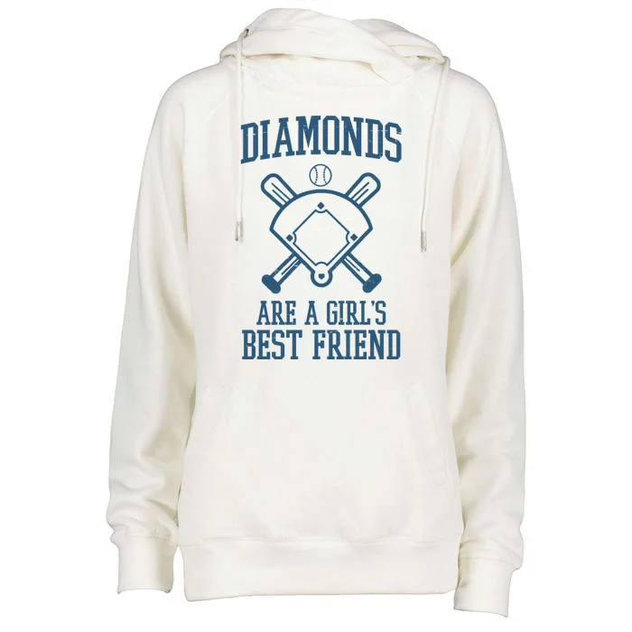 Diamonds Are A Girls Best Friend Funny Baseball Womens Funnel Neck Pullover Hood