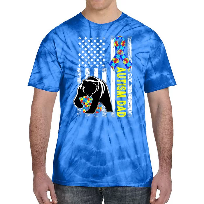 Dad Autism Awareness American Flag Autism Dad Daddy Gift Tie-Dye T-Shirt