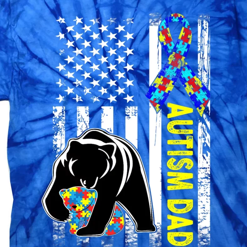 Dad Autism Awareness American Flag Autism Dad Daddy Gift Tie-Dye T-Shirt