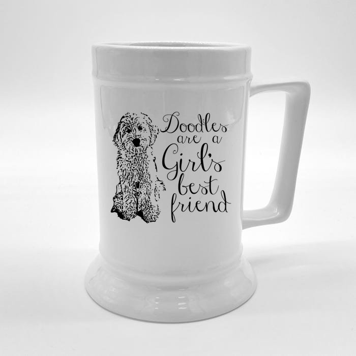 Doodles Are A Girl's Best Friend Golden Labradoodle Tshirt Front & Back Beer Stein