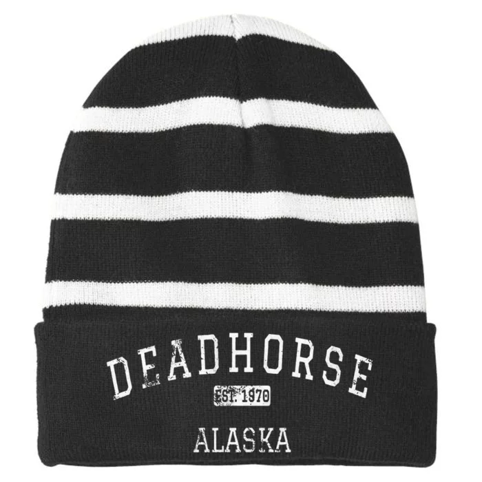 Deadhorse Alaska Ak Vintage Striped Beanie with Solid Band