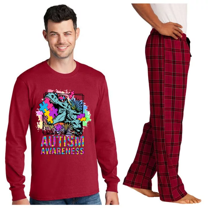 Dinosaur Autism Awareness Funny Gift Long Sleeve Pajama Set