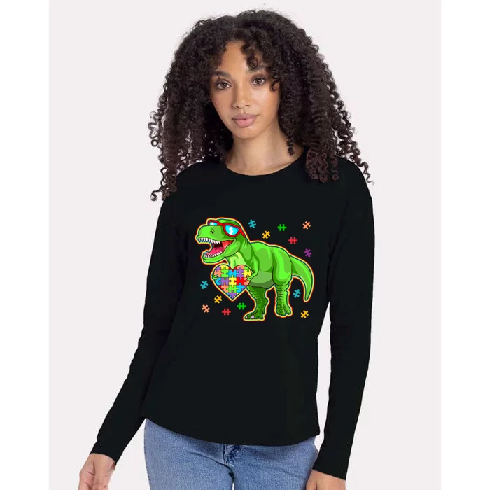 Dinosaur Autism Awareness Puzzle Piece Gift Womens Cotton Relaxed Long Sleeve T-Shirt